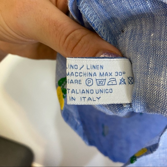 Idillio Positano Embroidered Lemon Long Sleeve Linen Button Up Shirt Men's Large - Picture 6 of 8